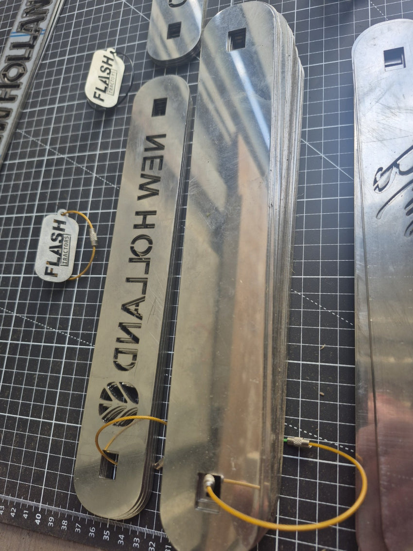 New Holland Flash Tractor stainless steel Mud Gaurd Brackets. text only. 240mm