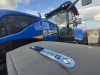 New Holland Flash Tractor stainless steel Mud Gaurd Brackets. text +logo. 240mm